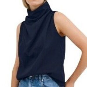 Athleta Black Sleeveless Mock Neck Top Ruched Shoulders Built in Bra Size Small